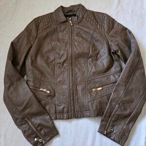 Size Large Brown Therapy Brand Faux Leather Full Zip Jacket